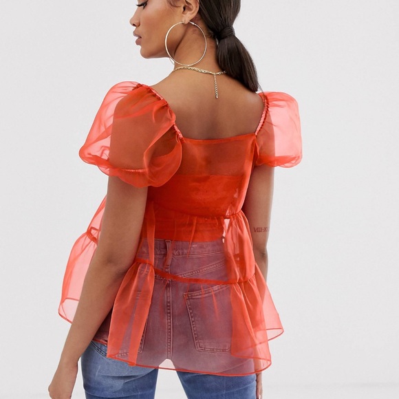 Short sleeve sheered organza top with ruffle detail - Picture 3 of 4